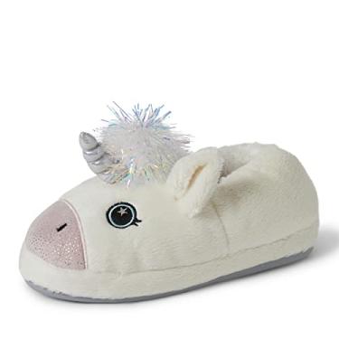 Imagem de Dearfoams Pantufa lavável infantil infantil com animais caprichosos, Musselina, 1 Big Kid