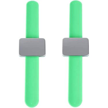 Imagem de 2 Pçs Bobbie Pin Magnético Grampos de Cabelo Pulseira Bobby Pins Suporte de Pulseira Elástico Elástico Correia de Pulso Costura Almofada de Alfinetes para Quilting Salon Rosa (Verde)