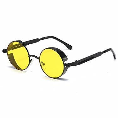 Imagem de Óculos de sol de metal steampunk masculinos femininos moda óculos redondos designer vintage óculos de sol óculos de sol, preto amarelo, 1 peça