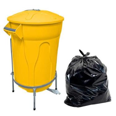 Imagem de Lixeira Amarela Com Pedal De Aço 100 L + Saco De Lixo 20 U - Jsn
