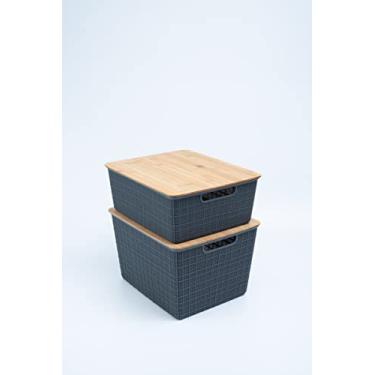 Imagem de Oikos - Kit 2 Caixas Organizadoras Multiuso com Tampa de Bambu Cinza