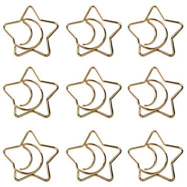 Imagem de Rurili Clipe de papel criativo em forma de lua e estrela em metal galvanoplastia em forma especial pino invisível para organização de arquivos de documentos de escritório, papelaria escolar 50 peças (