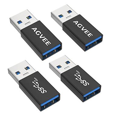 Imagem de AGVEE [Pacote com 4] Adaptador USB-A 3.0 fêmea para USB-A 3.0 macho, conector extensor de extensão de acoplador conversor USB 3.0, preto