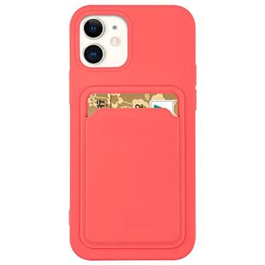 Imagem de Suporte de cartão capa de telefone de silicone macio para iphone 13 11 12 14 pro max mini xs xr x 6s 6 8 7 plus se capa de carteira de doces à prova de choque, rosa escuro, para iphone x