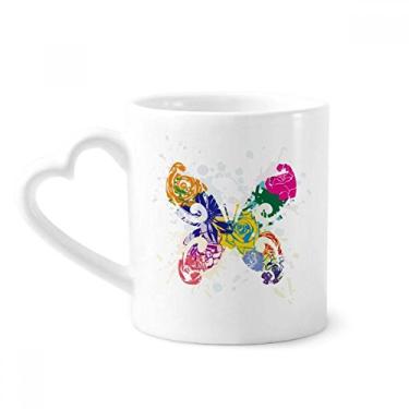 Imagem de Borboleta colorida com padrão floral caneca de grafite café cerâmica copo de coração de vidro