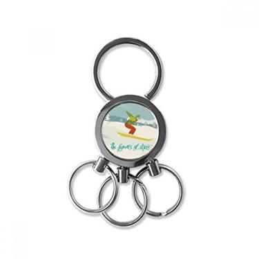 Imagem de Placa de esqui esqui ilustração de esporte de inverno chaveiro de metal de aço inoxidável chaveiro de carro chaveiro clipe presente, Multicolorido.