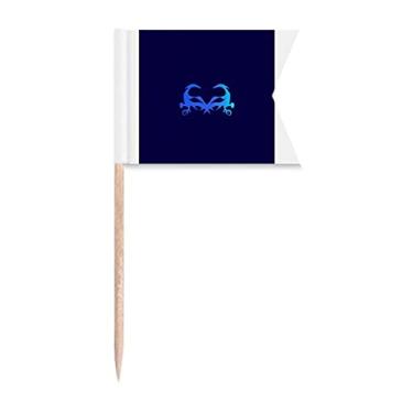 Imagem de Bandeiras de palito de dente de cabeça com padrão misterioso azul para marcação de etiquetas para bolo de festa prato de queijo