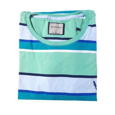 Imagem de Camiseta gola redonda listrada verde água azul e branco Coleção Elegance Arara