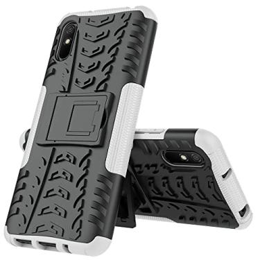 Imagem de Capa protetora de capa de telefone compatível com Redmi 9A, TPU + PC Bumper Hybrid Militar Grade Rugged Case, Capa de telefone à prova de choque com mangas de bolsas de suporte (cor: branco)