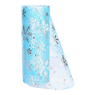 Imagem de Rolo de fita de tecido de 9 metros rolos de tule linda fita azul padrão de floco de neve branco para costura artesanato saias de princesa