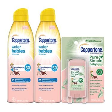 Imagem de Coppertone Loção spray FPS 50 da WaterBabies + Mineral puro e simples para bebês FPS 50 Pacote múltiplo (spray de 170 g, pacote com 2 + bastão de 14 g)