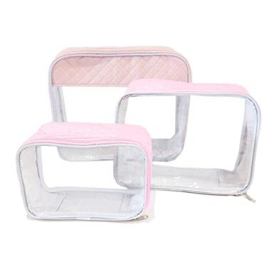 Imagem de Organizador Para Mala Bebe Necessaire Kit 3 Peças Transparente Rosa Passeios e Malas Maternidade