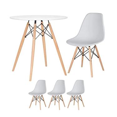 Imagem de Loft7, Kit - Mesa redonda Eames 70 cm branco + 3 cadeiras Eiffel Dsw Cinza claro