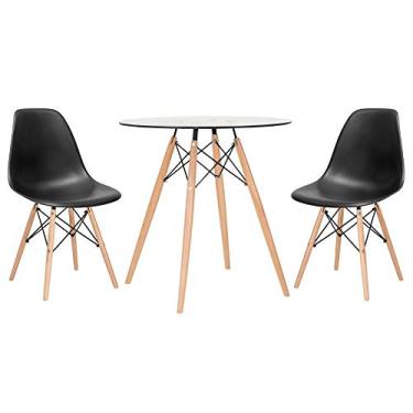 Imagem de Loft7, Mesa redonda Eames com tampo de vidro 70 cm + 2 cadeiras Eiffel Dsw