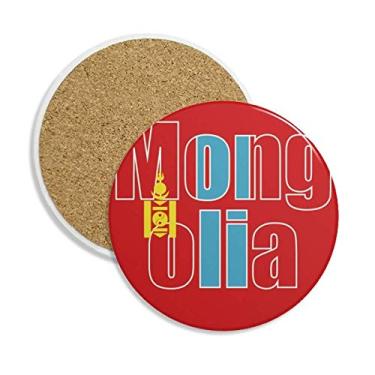 Imagem de Porta-copos de cerâmica com nome da bandeira da Mongólia e pedra absorvente para bebidas, presente de 2 peças
