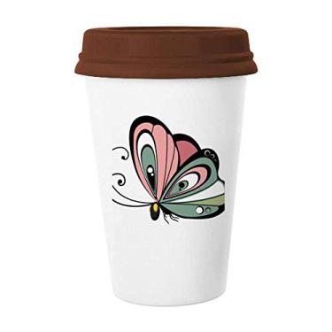 Imagem de Caneca de cerâmica em forma de coração com desenho de borboleta, caneca de café com copo de cerâmica