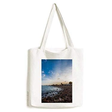 Imagem de Bolsa de lona com estampa de oceano e pedra de praia, bolsa de compras casual