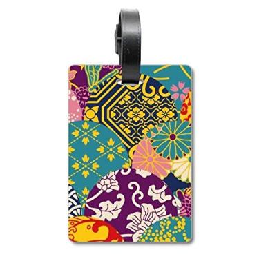 Imagem de Florais, folhas, linhas, padrão chinês, estilo japonês, mala, etiqueta de bagagem, etiqueta para guardar cartão