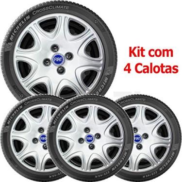 Imagem de Kit 4 Calotas Fiat Brava Uno ELX Aro 13 Emblema Azul 024