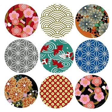 Imagem de ALIMITOPIA Adesivo de vedação estilo japonês, padrão tradicional japonês redondo autoadesivo universal embalagem de presente etiquetas decorativas selos de envelope (10 folhas, 90 peças)