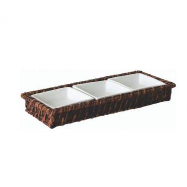 Imagem de Petisqueira Retangular Em Rattan E Porcelana 30 X12 Cm - Gzt