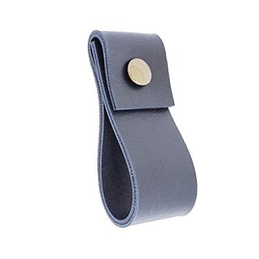 Imagem de Puxador Doba Parafuso - Textura de Couro Azul Marinho - Parafuso Ouro Velho