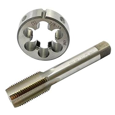 Imagem de ASZLBYM Conjunto de torneira e matriz HSS 7/8-14, torneira de rosca de máquina UNF e rosca redonda UNF mão direita