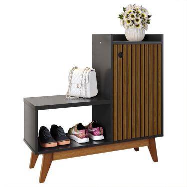 Imagem de Sapateira Shoes Banquinho Assento Nicho Decorativo Prateleiras Organizadoras 1 Porta 8 Pares Calçados Hall Entrada Quarto - RPM Móveis