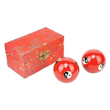Imagem de Dynwave 2 pçs bolas de massagem para as mãos bolas chinesas com caixa de armazenamento exercitador de fitness durável suave portátil bolas de handebol, Gossip Red