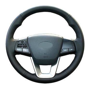 Imagem de Capas de volante de carro de couro preto costuradas à mão, para Hyundai ix25 2014-2018/Creta 2016-2018