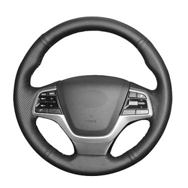 Imagem de Capas de volante de carro de couro preto costuradas à mão, para hyundai solaris 2017-2020/acento 2018-2020