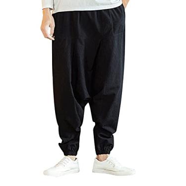 Imagem de Calça social feminina hop moda algodão e estilo solto masculino comprimento cor quadril calça casual calças de couro para, Preto, 5G