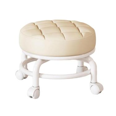 Imagem de Ioensy Tamborete giratório 360 °, rodízios giratórios universais, confortável, resistente, redondo, polia para crianças, banco baixo para trabalho doméstico, Bege