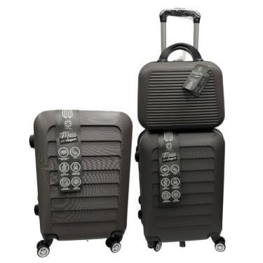 Imagem de Kit 3 Malas de Viagem 23kg, 10Kg e Frasqueira 14 Polegadas Bolsa de Mão c/Trava de Senha FIbra Rígida ABS (Marrom/Cinza)
