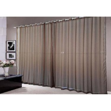 Imagem de Cortina Pra Sala Grande Voal Quadriculado Marron 6,00X2,80