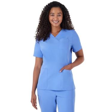 Imagem de Hanes Blusa feminina plus size para cuidados de saúde, camisas elásticas que absorvem umidade, painel traseiro canelado, Azul-celeste 2, 2X