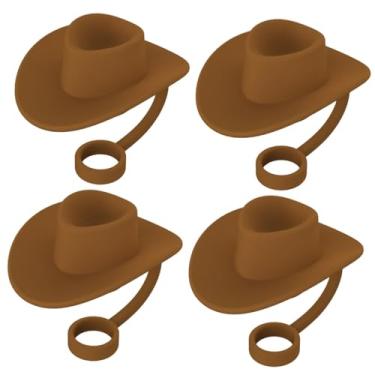 Imagem de Ｂｅｓｇａ 4 Peças Palhas Cobre Tampa de Silicone Palhas Poeira Plug Engraçado Multiuso Festa Favores Palhas Rolha Chapéu de Cowboy em Forma para Uso Doméstico, marrom, Tamanho real
