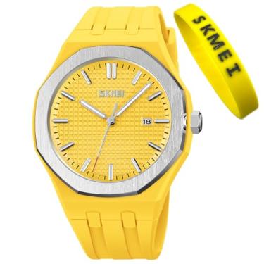 Imagem de SKMEI Relógio de pulso masculino de silicone, fácil de ler, à prova d'água, esportivo, casual, moderno, analógico, quartzo, luminoso, para pais, presente preto, G9299 amarelo, Tendência