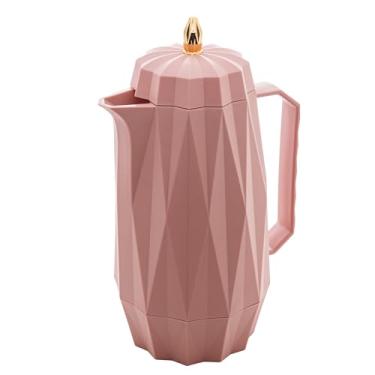 Imagem de LYOR Garrafa Térmica de Plástico Diamond Rosa 1L - Utensílios de Cozinha - Mesa Posta - Decoração - Itens Para Casa-Perfeita Para Café e Chá-Mantém a Temperatura de Bebidas Quentes e Geladas