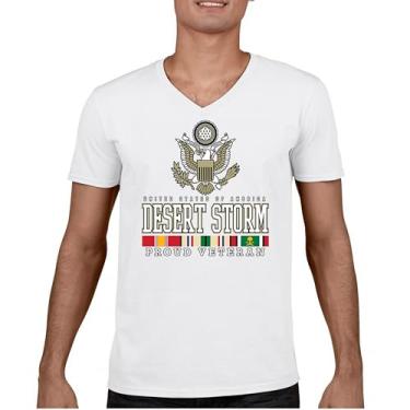 Imagem de Camiseta Desert Storm Proud Veteran com decote em V American Army Gulf War Operation Served DD 214 Veterans Day Patriot Tee, Branco, XXG