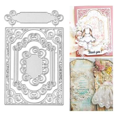 Imagem de 2 peças XMYXCRAFT Lace Flower Layer Frame Metal Die Cuts, Casamento Lace Edge Hole retangular Frame Cutting Dies Cut Stencils for DIY Scrapbook Album Decorative Embossing Paper Dies Card Making