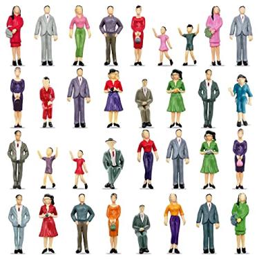 Imagem de XIPEGPA Estatuetas de pessoas mini trens arquitetônicas em escala 1:25, figuras pintadas de plástico, pequenas casas de bonecas, pessoas em pé e sentadas para cenas em miniatura