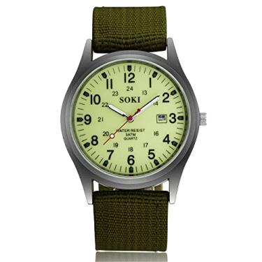 Imagem de Avaner Relógio de pulso masculino com pulseira de nylon, relógio esportivo militar, analógico, quartzo, moderno, à prova d'água, com data subjanela, Verde - 2 (luminoso), Relógio de quartzo