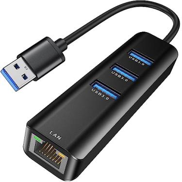 Imagem de ABLEWE Adaptador USB para Ethernet, 3 portas USB 3.0 Hub com adaptador Ethernet Gigabit RJ45 1Gbps, para MacBook Air 2017, iMac, XPS, Surface Pro, Linux, Chromebook, Notebook e mais - Preto