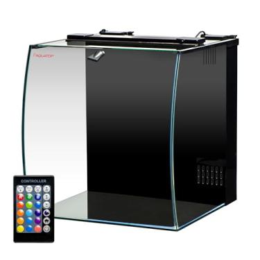 Imagem de Aquatop Kit de aquário de vidro frontal com arco de 8,6 galões com filtro e iluminação LED - aquário de mesa tudo em um, ideal para água doce e salgada, BFK-08