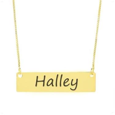 Imagem de Colar Nome Personalizado Chapinha Gravação Halley Banhado Ouro 18K - 999004193-Feminino