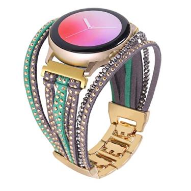 Imagem de Pulseira de relógio de 20 mm compatível com Samsung Galaxy Watch 4 de 40 mm e 44 mm, Watch 4 Classic de 42 mm e 46 mm, Active 2Watch 3 de 41 mm, Garmin Vivoactive 3, joia Boho de couro com glitter de