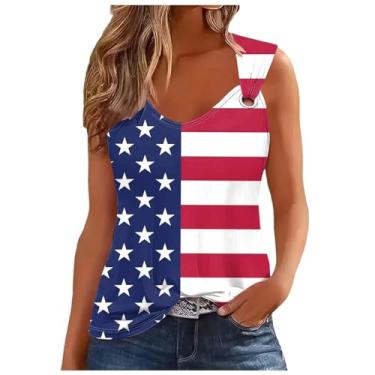 Imagem de Camiseta regata feminina 4 de julho com a bandeira americana gradiente e gola entalhada novidade sem mangas EUA estrelas listras camiseta colete, Vinho, P