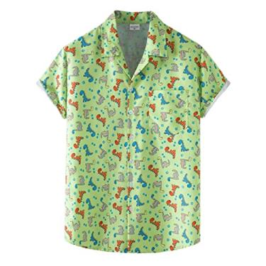Imagem de Camisa masculina fashion verão casual praia solta macia manga curta botão bolso camiseta violeta masculina, Verde, M