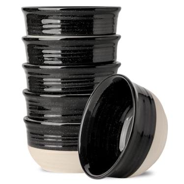 Imagem de Hasense Tigelas de sopa de cerâmica e tigelas de cereal, tigelas de 590 ml para cozinha, conjunto de 6 tigelas empilháveis para ramem, salada, aveia, arroz, lanche, lava-louças e micro-ondas, preto